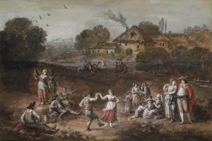Landscape with figures dancing